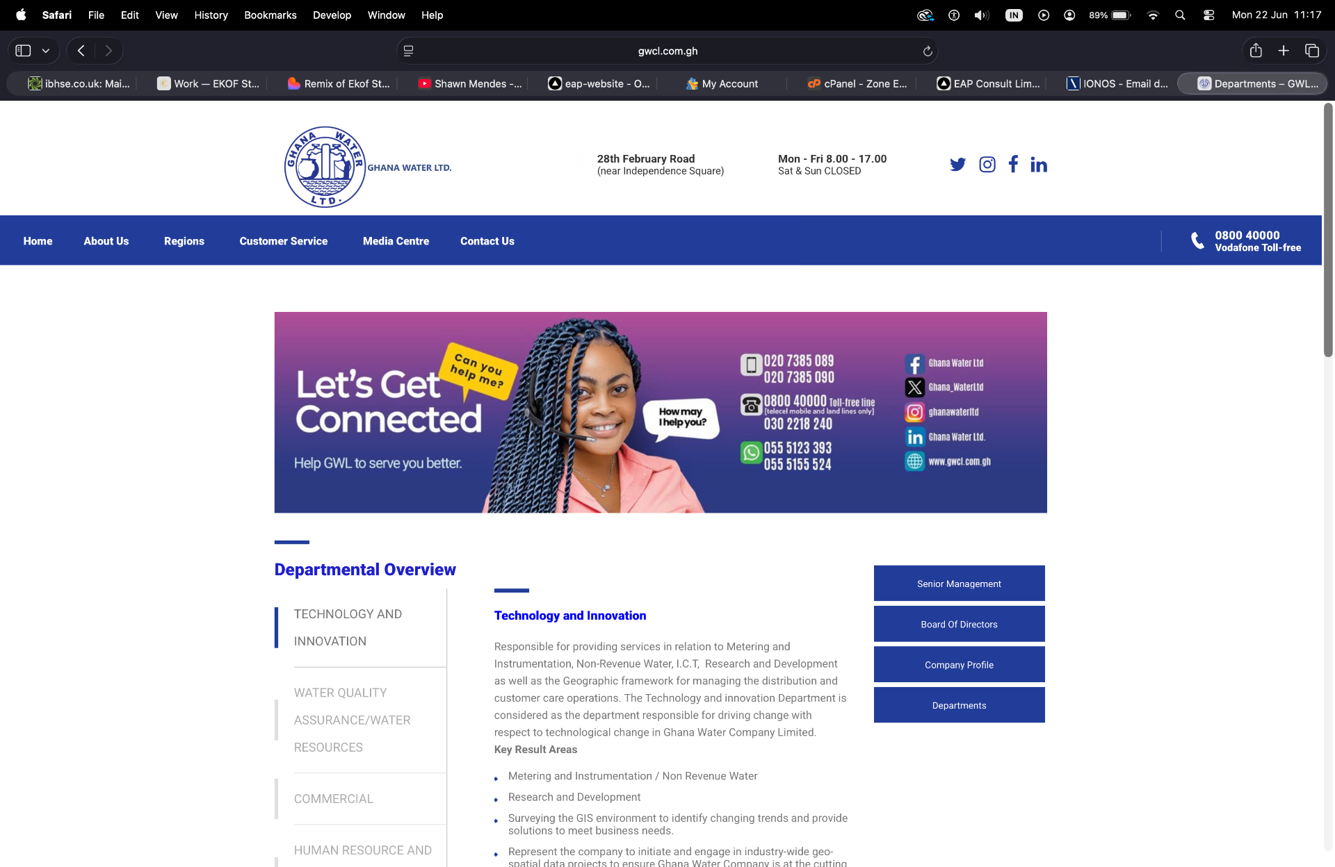 Ghana Water Limited (GWCL) — Departmental overview — built by EKOF Studio