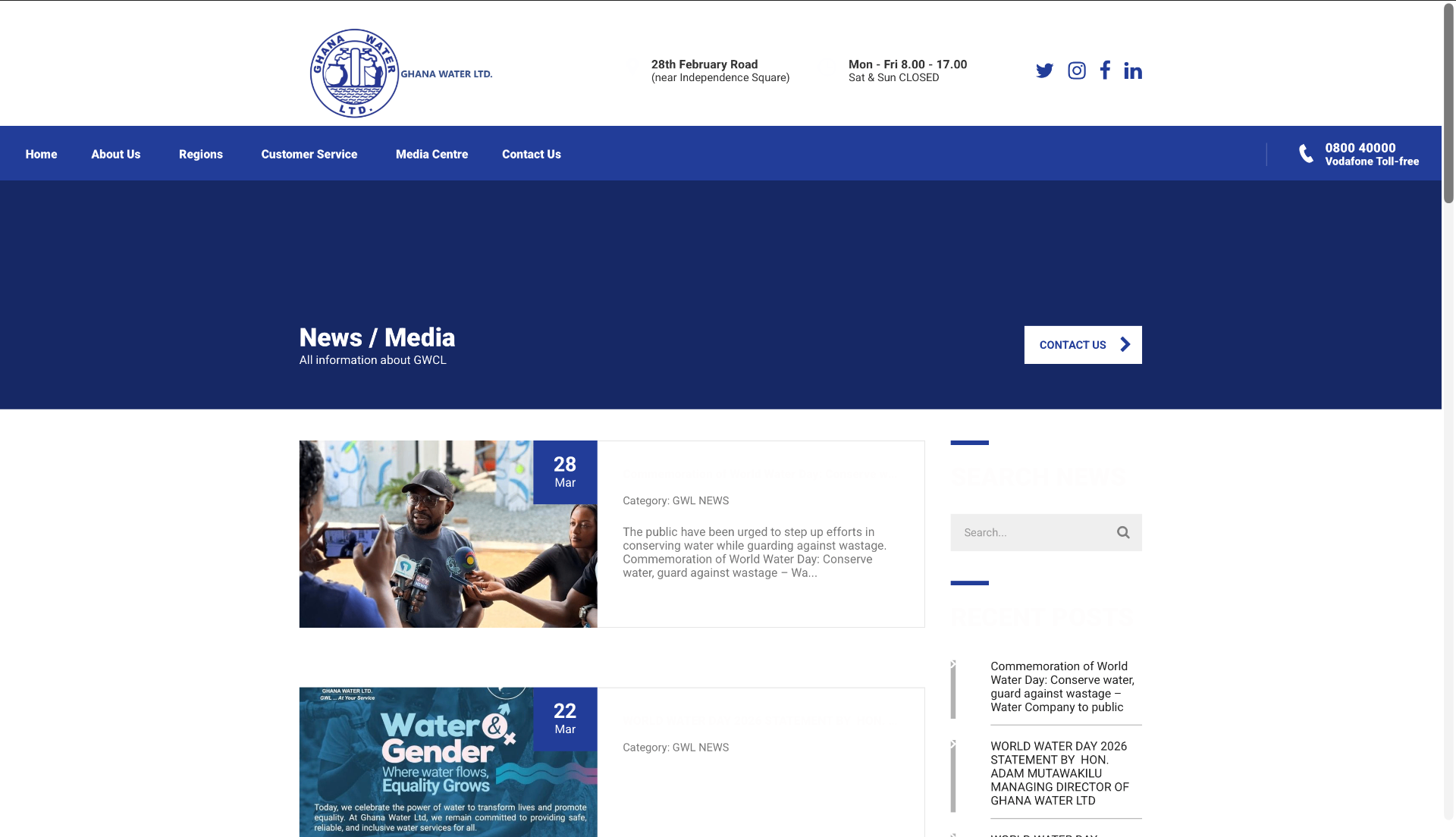 Ghana Water Limited (GWCL) — News & media centre — built by EKOF Studio
