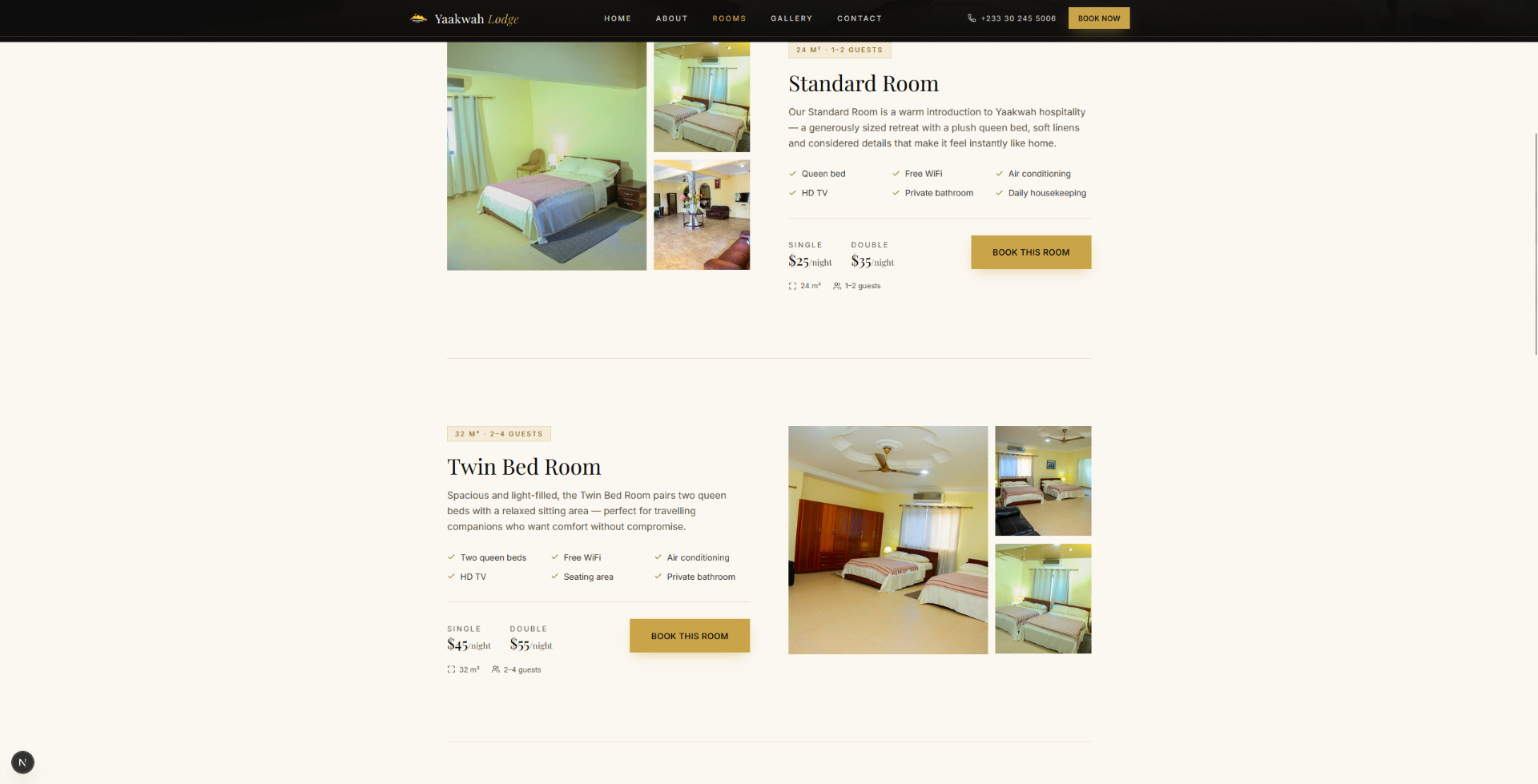 Yaakwah Lodge — Room detail — Standard & Twin Bed — built by EKOF Studio
